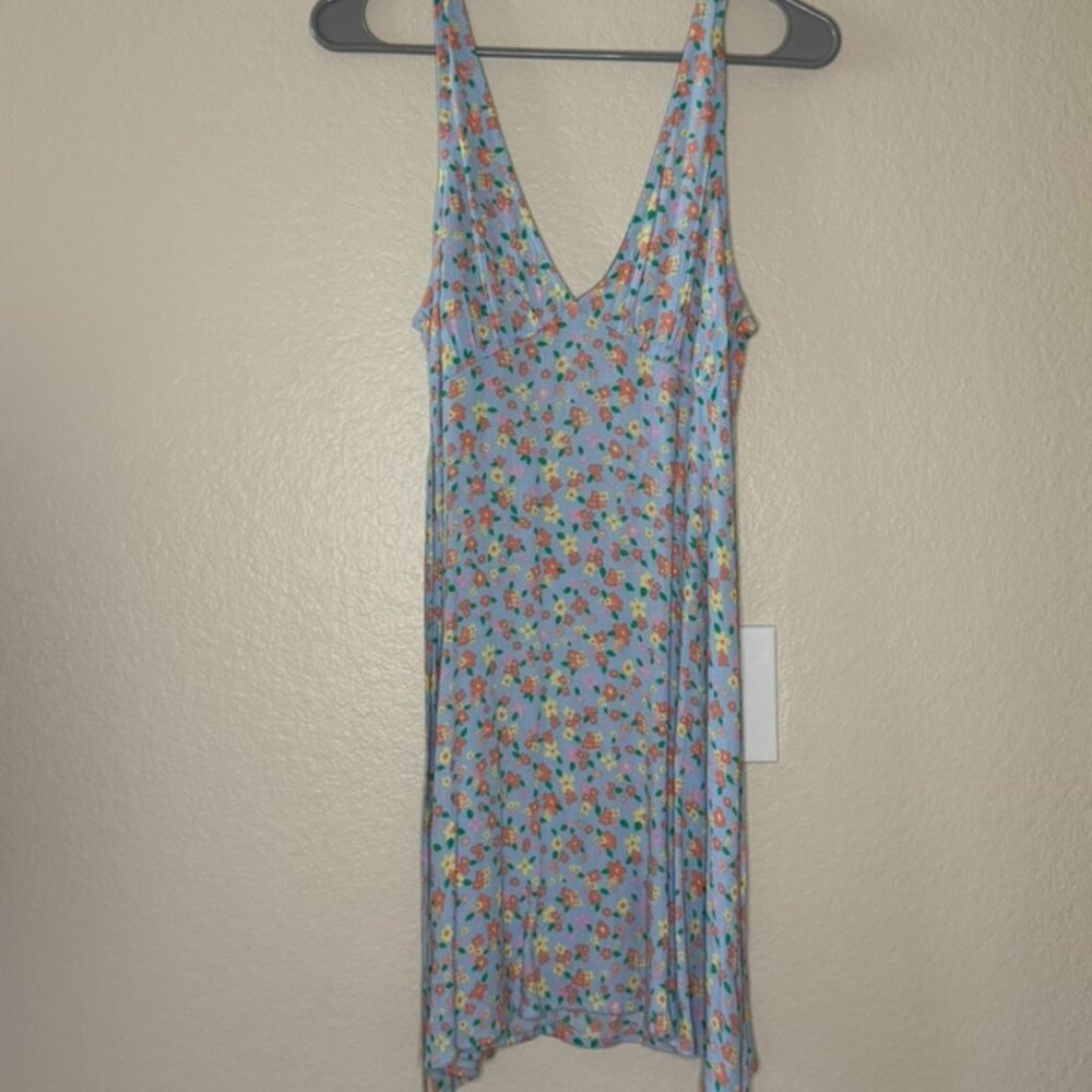 Billabong Light Blue Floral Tie-Back Mini Dress (Size M)